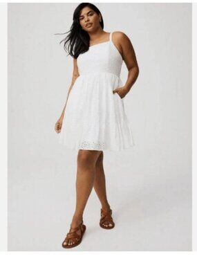 NWT TORRD Mini Dress Hi Neck Eyelet Cloud Dancer White Plus Size 2X
